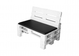 pallet banch, white glazed, with Backrest, with gray seat cushion 
