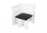 pallet corner element, white glazed, with Backrest, with gray seat cushion 